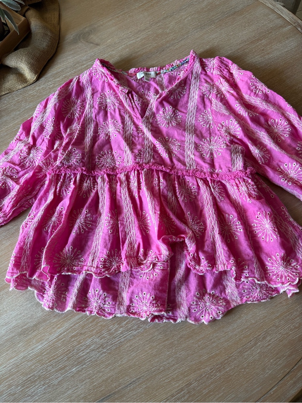 Women’s Umgee Pink Eyelet Peasant Top